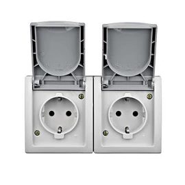 Falon kívüli dupla dugaljzat, vízszintes, rugós, IP54