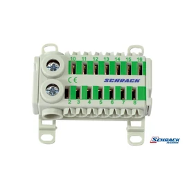 PE kapocs blokk, 2x25mm²+14x6mm², 80A, IP20, zöld