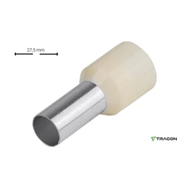 TRACON Szigetelt (PA6.6) érvéghüvely, ónozott elektrolitréz, vaj 10mm2, L=27,5mm, E125