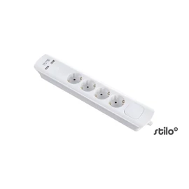 Hosszabbító 4db aljzat, 3fm vezetékkel, kapcsolóval, 3x1,5 mm2, fehér+2db USB port