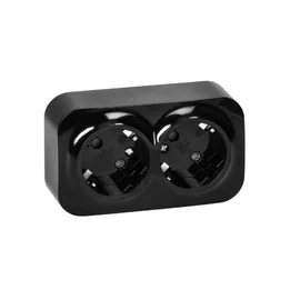 Falon kívüli dupla szerelhető dugalj, fekete, 2x(2P+F),16A, 230V, IP20