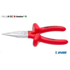 Szigetelt félkerek csőrű fogó vágóéllel,160