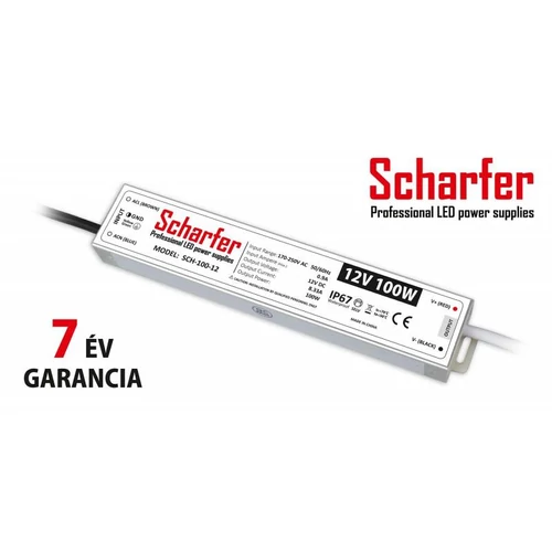 LED tápegység trafó SCHARFER, 100 W, 12 V DC, 170-250 V/AC, IP67