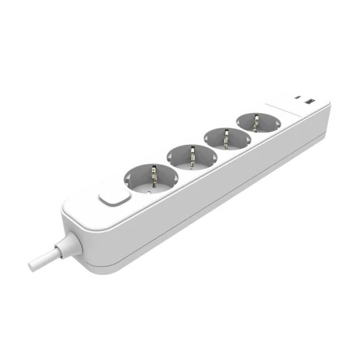 Elosztó, kapcsolóval, USB-A+C, 4-es, 2 m