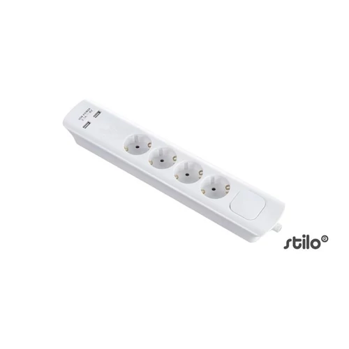 Hosszabbító 4db aljzat, 3fm vezetékkel, kapcsolóval, 3x1,5 mm2, fehér+2db USB port