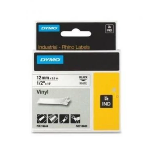 Dymo szalag színes vinyl 12mm X 5,5m fekete/fehér