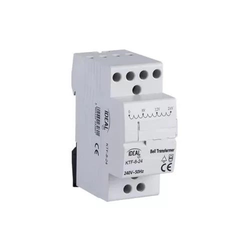 Csengő transzformátor reduktor 230VAC 8-12-24VAC DIN sínre KTF8-24 2 MOD. Kanlux